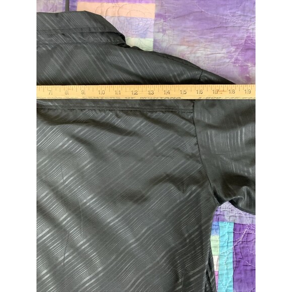 Ge Shan Pin Yue Mens Large Button Down Sleek Polyester Black Angled Stripe Shirt - Picture 8 of 9